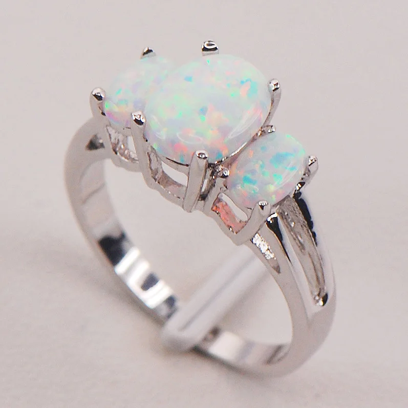Кольцо женское из серебра с белым огненным опалом размеры 6 7 8 9 10 11 F574|ring size|jewelry