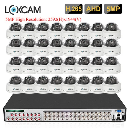32 Cameras LOXCAM h.265+ 5MP AHD DVR 32CH 5MP NVR комплект CCTV 5MP безопасность уличная АНТИВАНДАЛЬНАЯ ИК камера ночного видения Видео набор для наблюдения - Color: 32 Cameras