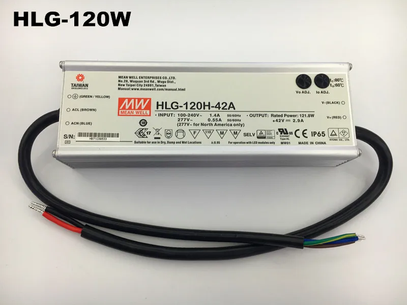 MEANWELL 100W120W светодиодный, блок питания HLG светодиодный выход драйвера 30V36V42V48V гарантия 7 лет светодиодный прожектор уличный фонарь highbay драйвер