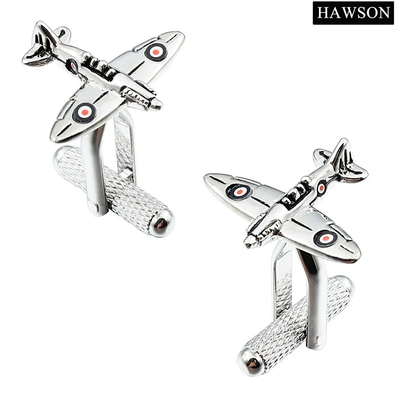 HAWSON Мода Spitfire военные самолеты запонки набор зажимов для галстука серебряный цвет галстук, держатель, застежка забавные ювелирные изделия для вечерние - Окраска металла: only cufflinks