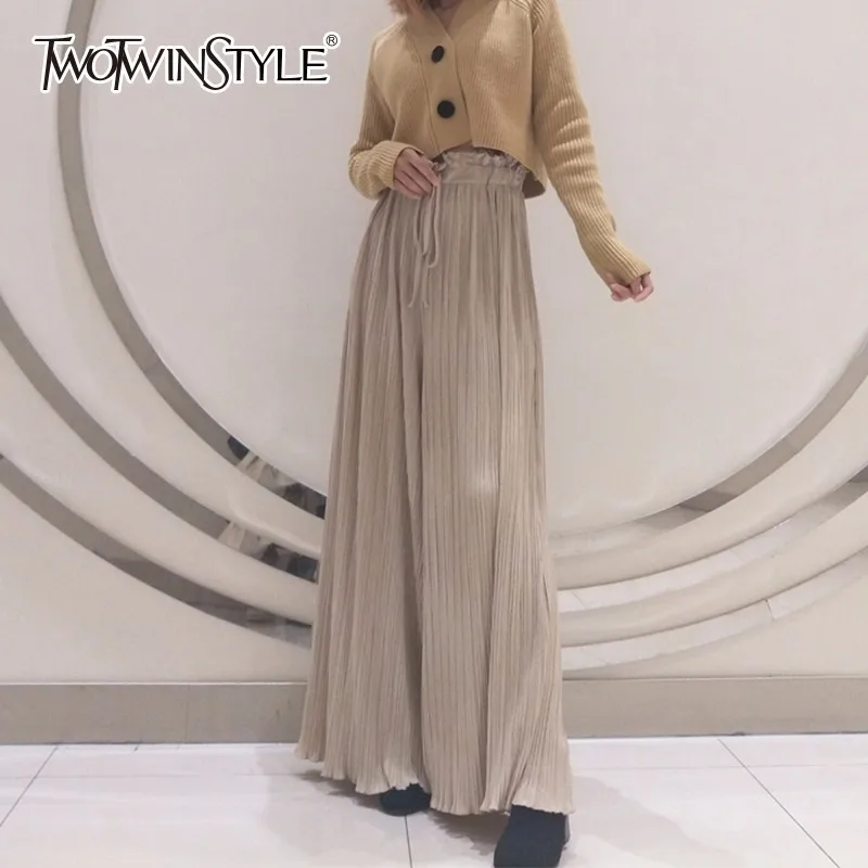 Женские широкие брюки TWOTWINSTYLE длинные на шнурках с рюшами 2020 | Женская одежда