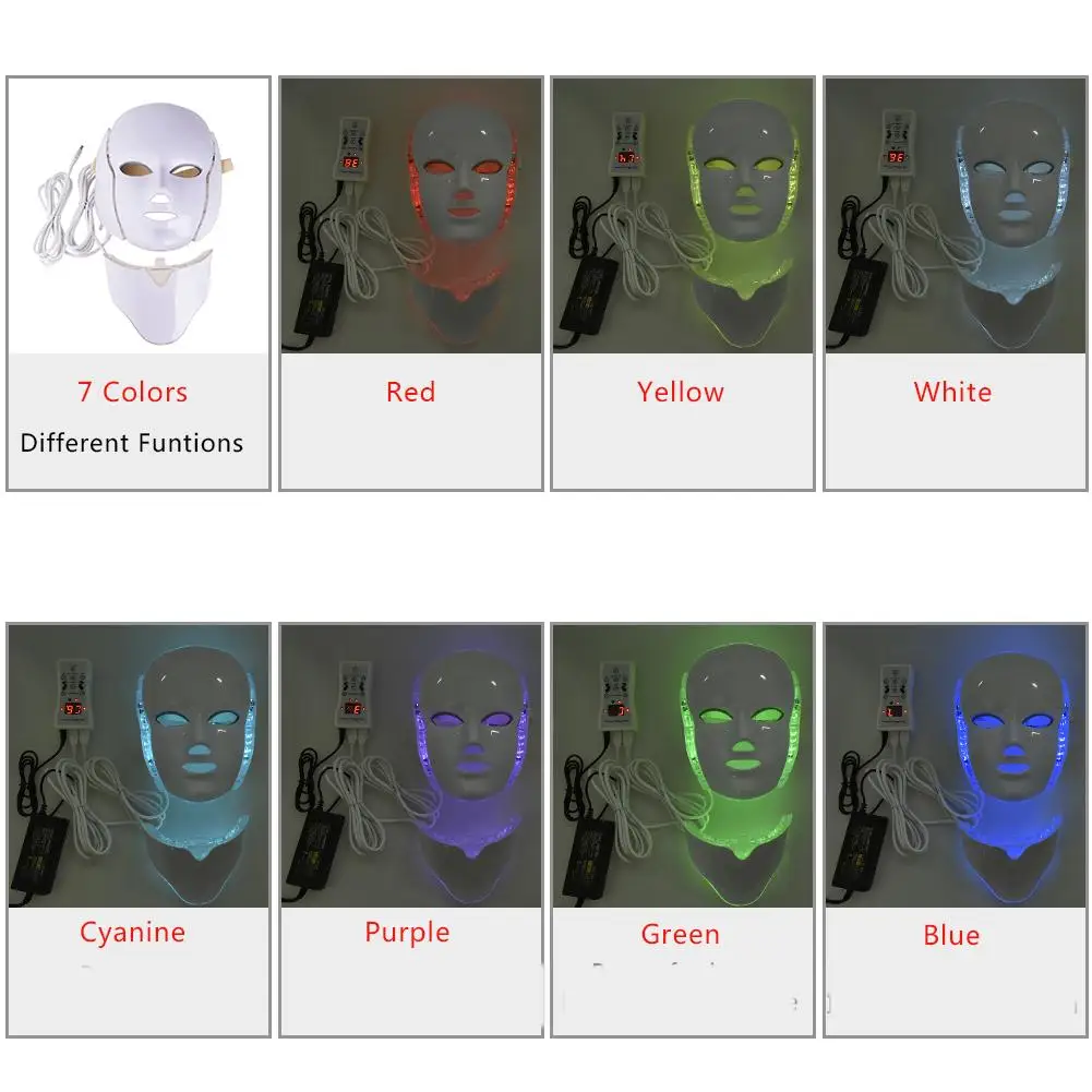 7 цветов светодиодный светильник маска для лица фотоомоложение спектральная
