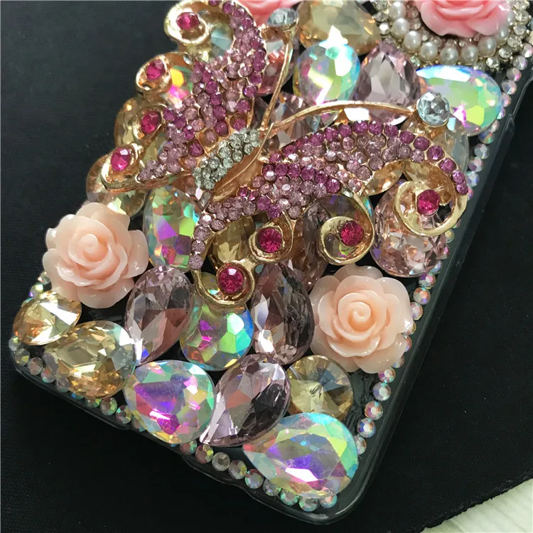 DIY Алмазные Розовые розы 3D бабочки шикарные чехлы с кристаллами для iPhone 11 Pro Max XS Max XR XS X 6 6s 8 7 plus Dimaond Fundas