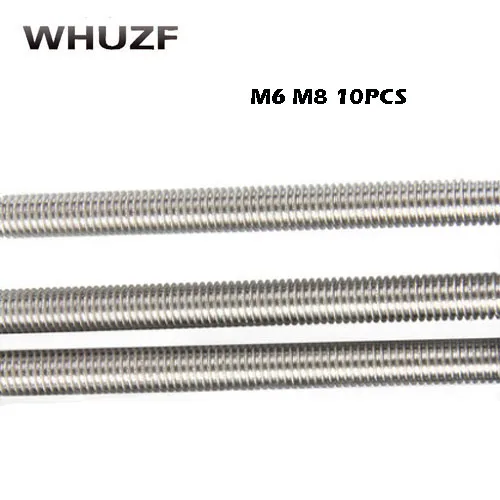

10Pcs M6/8mm x 25mm-100mm 304 Stainless Steel Fully Threaded Rod Bar Studs Silver Tone Bolts Fasteners Hardware Home Improvement