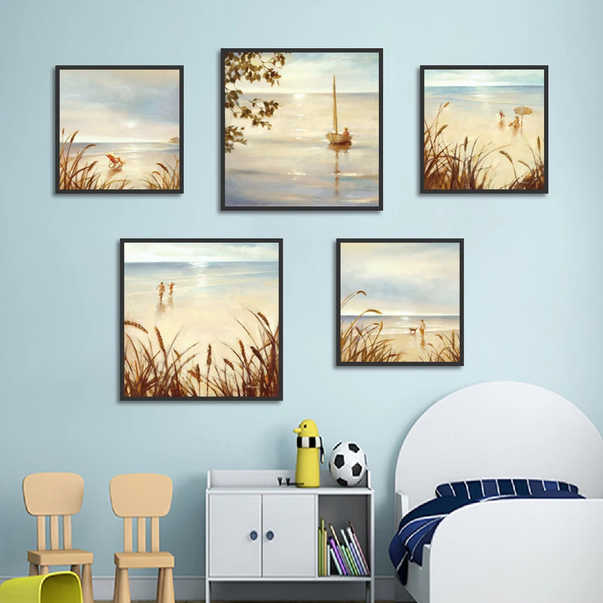 

Nordic Sea Beach Landscape Home Decoration Picture Wall Art Canvas Painting for Living Room Girls Room Decor Posters and Prints