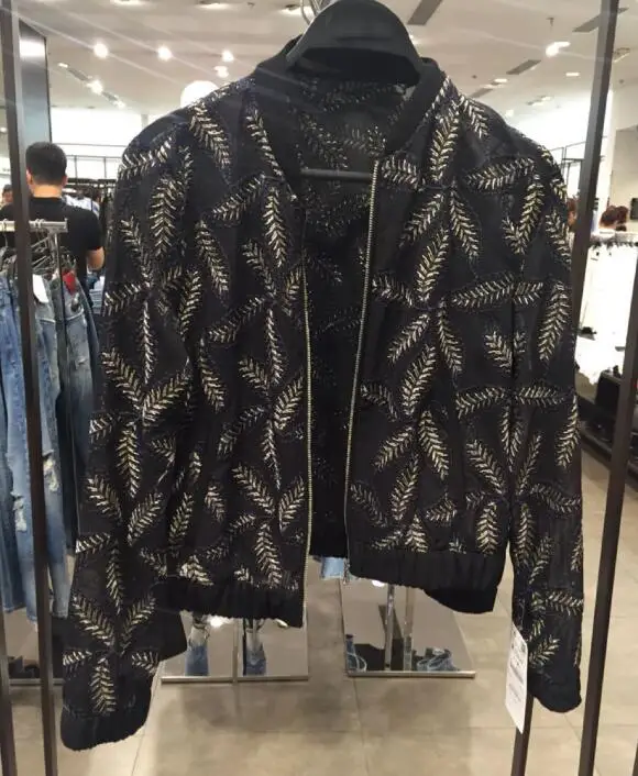 Новый 2016 Осенняя Мода Женщины Перо Вышивка прозрачная Сетка Куртка &quotПилот&quot