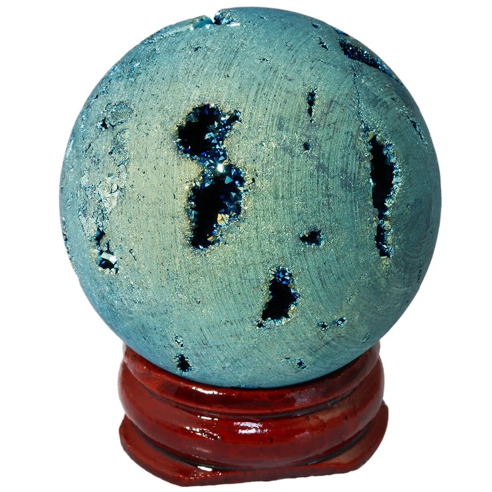 TUMBEELLUWA светло синее титановое покрытие Druzy Agate Geode Sphere Ball Divination Reiki исцеляющая