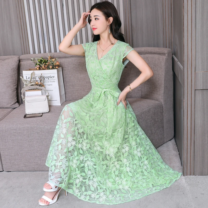 10 Colors Plus Size Summer Vintage Hollow Out Sexy Lace Maxi Dress 2018 Elegant Woman Club Midi Dresses Sun Party Black Vestidos | Женская