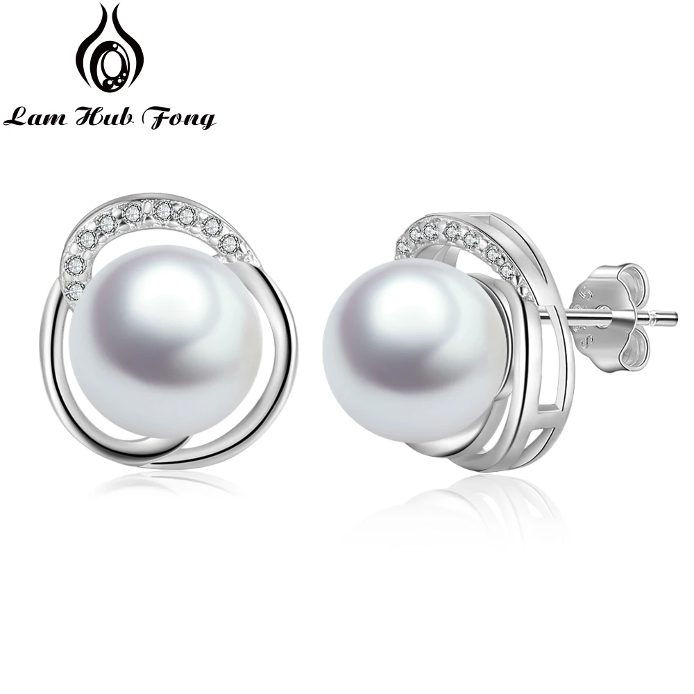 Серьги с жемчугом из стерлингового серебра 925 пробы Серьги-пусеты кубическим