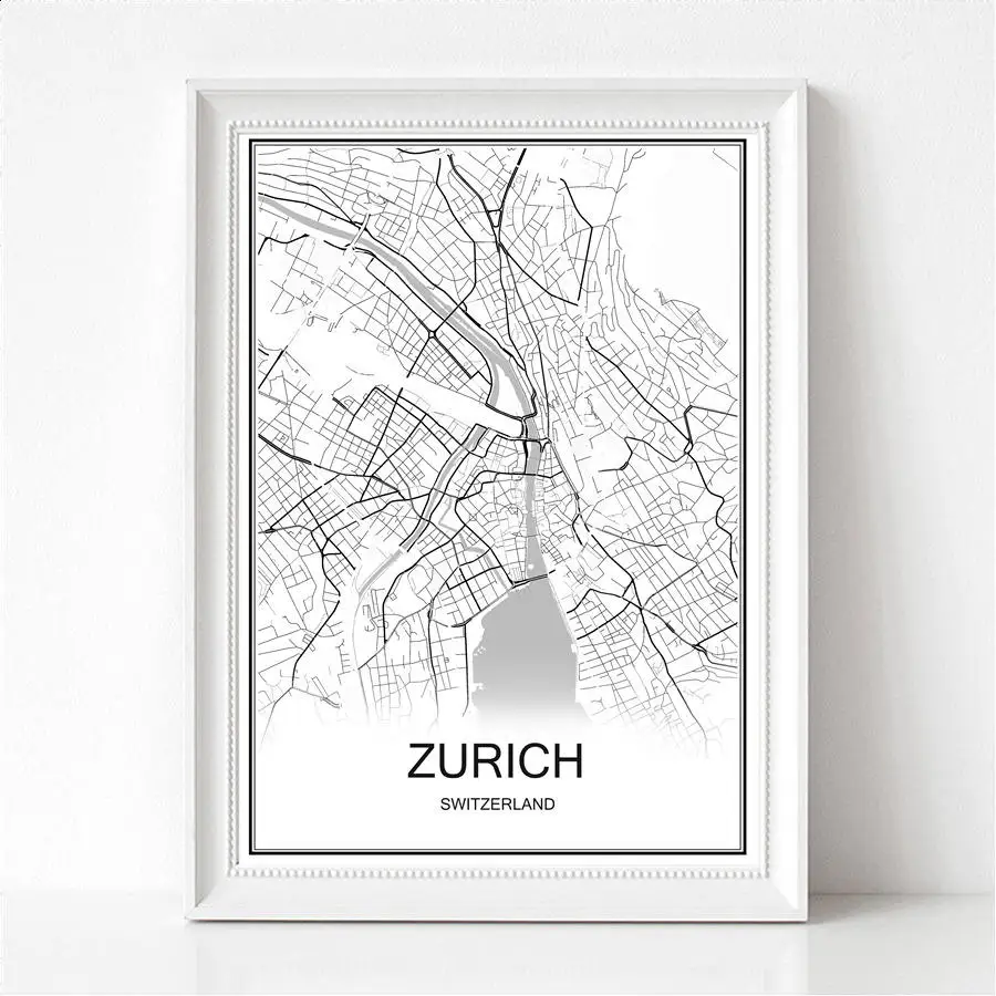 ZURICH Исландская Рейкьявик картина маслом карта мира изображение с абстрактным принтом современный город плакат холст с покрытием бумага кафе декор гостиной - Цвет: ZURICH