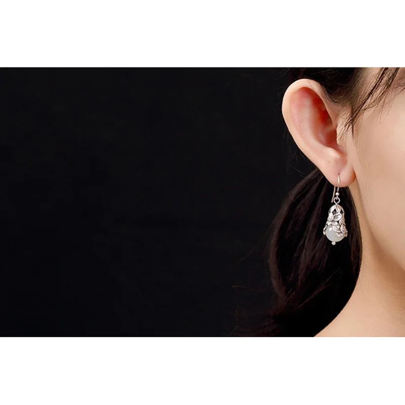 925 Sterling Silver Earrings For Women Natural Jade Plum Blossom Drop Wholesale Lots Bulk Jewelry | Украшения и аксессуары