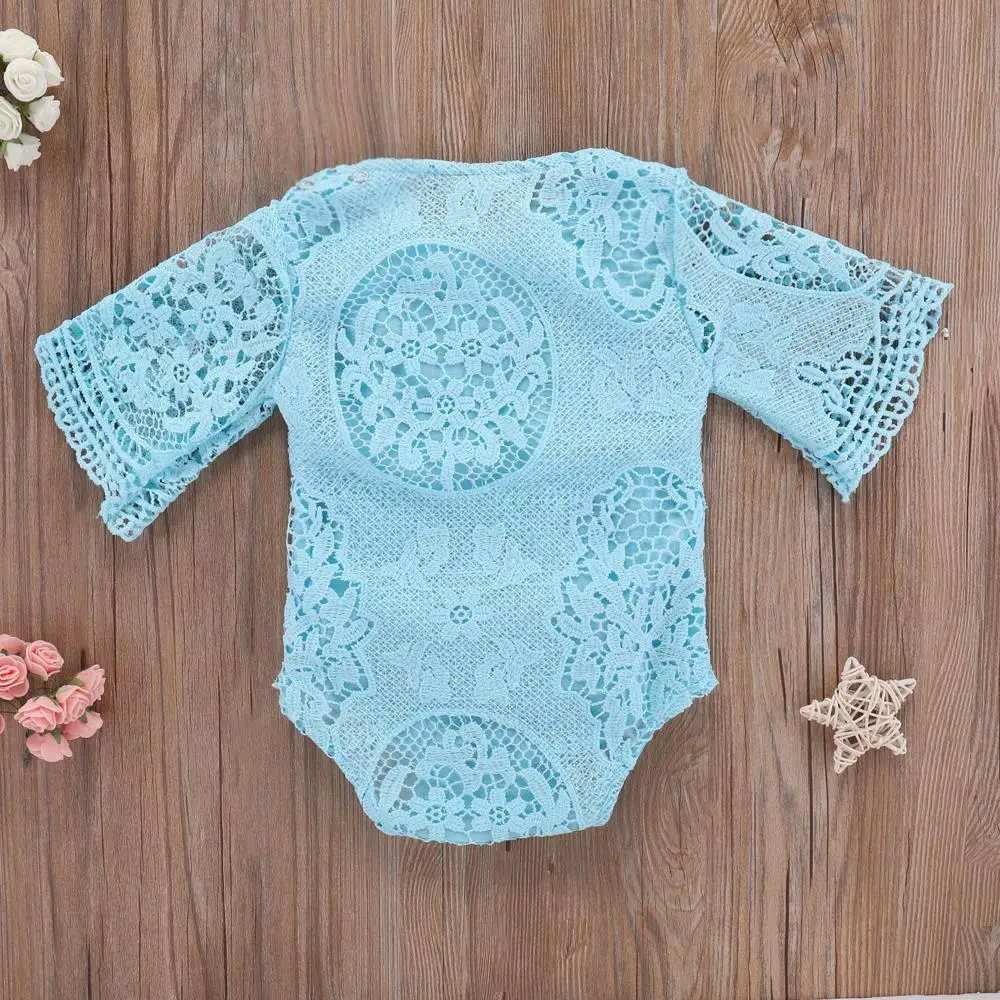 Комбинезон для новорожденных девочек 100% хлопок голубой розовый кружевной