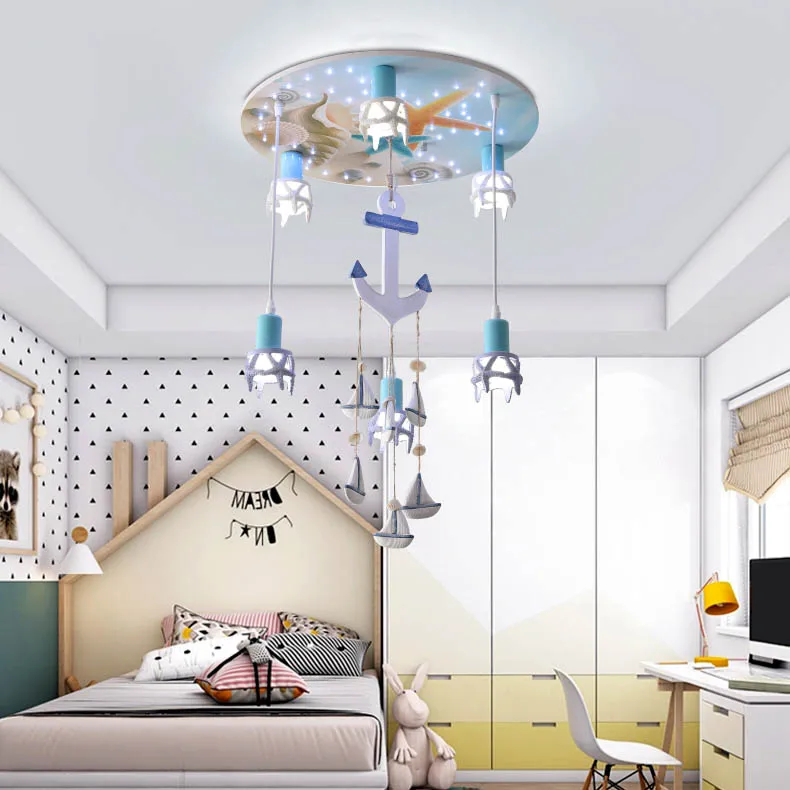 Современный деревянный корабль якорь потолочный светильник для детская мальчик