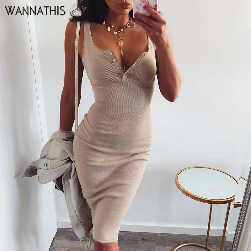 Женское трикотажное облегающее Платье До Колена WannaThis элегантное платье без