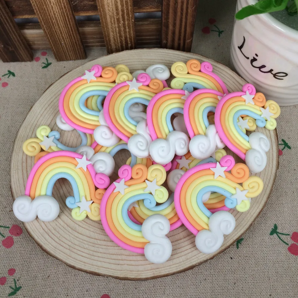 Лидер продаж! Kawaii плоские &quotсделай сам&quot Глина Радуга Кабошоны с плоской