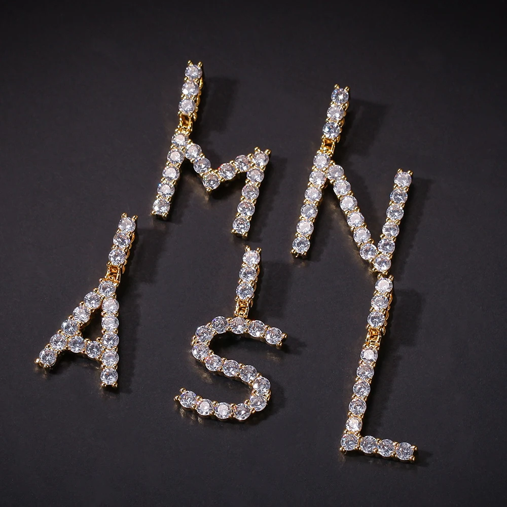Iced Out Custom Name теннис письмо подвески кубический цирконий Алфавит Шарм Подвески хип
