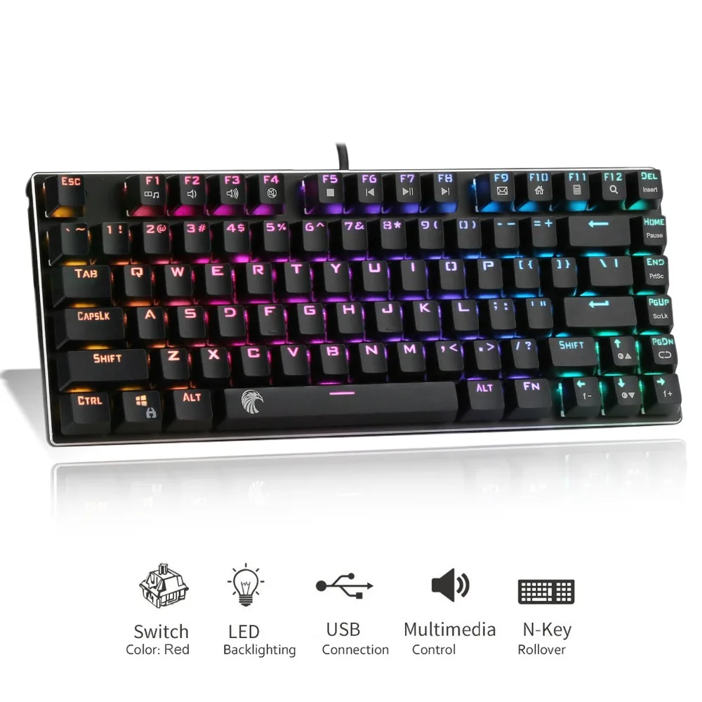 Маленькая механическая клавиатура Z-88 TKL 81 клавиши RGB-подсветка игровая с красными