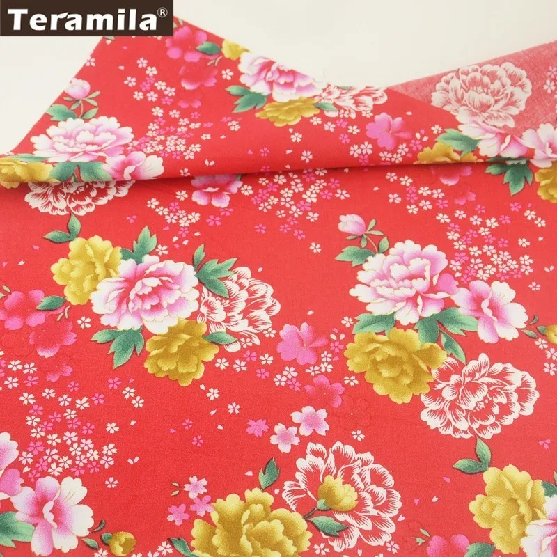 Teramila хлопок поплин Ткань Красный Жира четверти метра квилтинга печатных желтый и