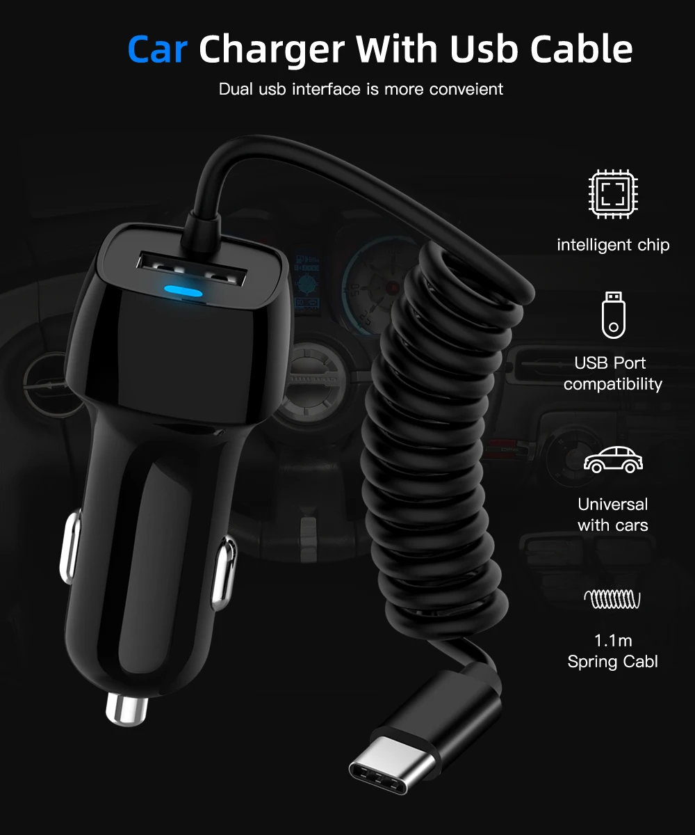 Robotsky автомобильное usb-устройство для зарядки телефона автомобильное зарядное устройство Micro usb type C кабель Быстрая зарядка с светодиодный для samsung S9 S8 Plus Xiaomi huawei