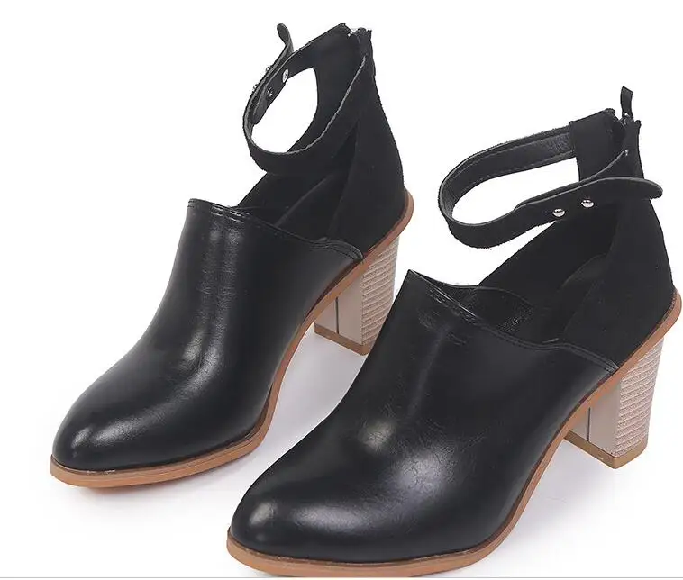 Spring and autumn new European American short boots pointed thick with high-heeled shoes buckle Martin women's | Обувь