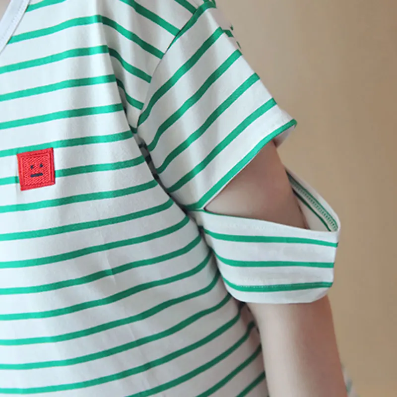 Хлопок полоса лоскутное Материнство платье разделяет рукавом Одежда для