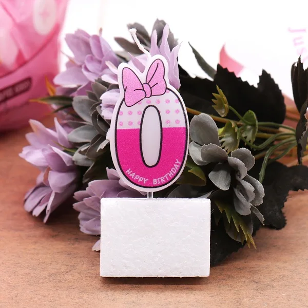 Pink NO.0 Розовый/синий номер 0-9 день рождения свечи для торта украшения Детские вечерние сцены свадьбы День рождения товары для украшения торта - Цвет: Pink NO.0