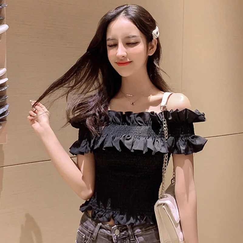 Женская шифоновая рубашка с оборками MSSNNG летняя коротким рукавом и открытыми