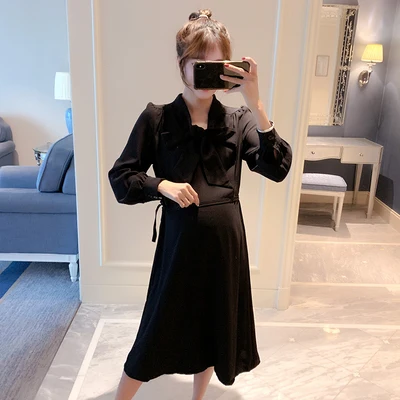 Модные элегантные черные платья с узелком для беременных весенние высокой