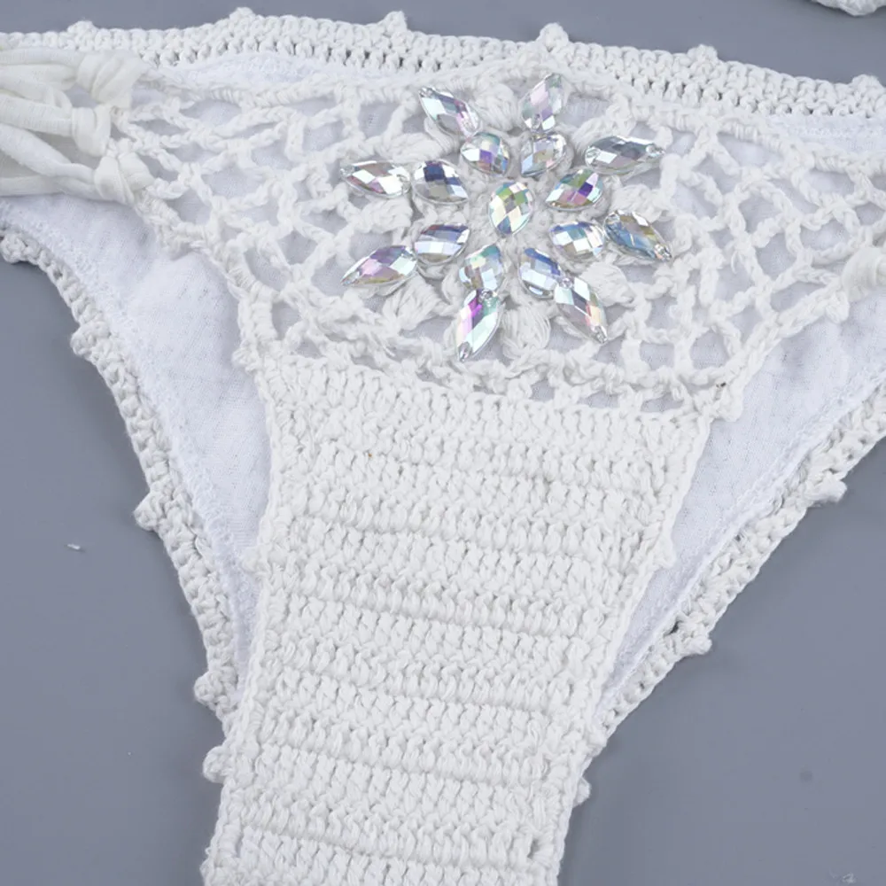 Женский купальник-бикини ручной работы вязаный розовый или белый купальник со