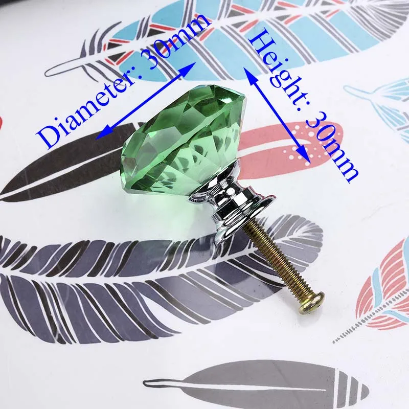 30mm Green NAIERDI 30 мм Алмазная форма дизайн хрустальные стеклянные ручки шкаф ручки для выдвижных ящиков кухонный шкаф ручки Мебельная ручка - Цвет: 30mm Green