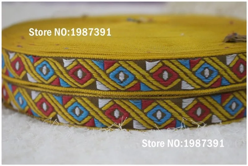 

10 ярдов/партия тканая жаккардовая лента 2 см желтый квадрат геометрический узор LS-4698