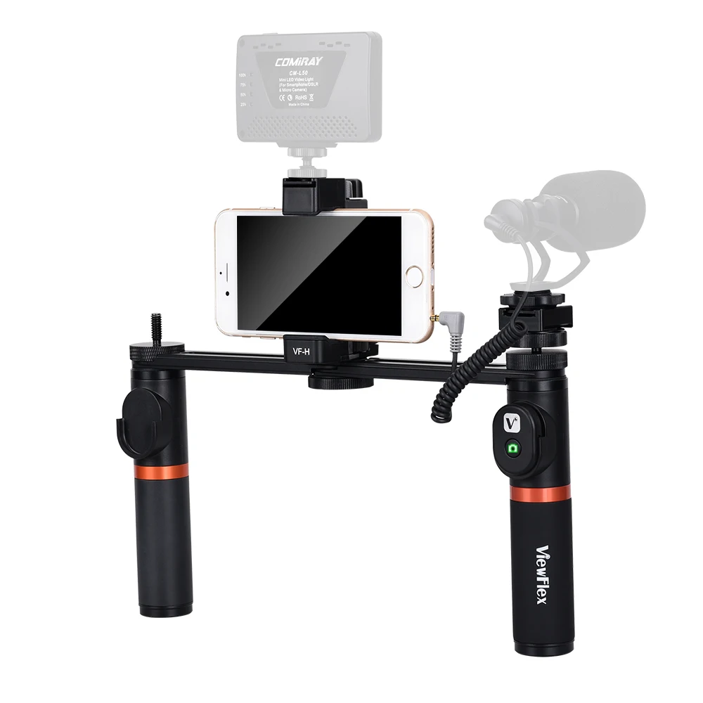CoMica смартфон Grip Rig комплекты микрофона селфи-палка светодиодный светильник двойные ручки Стабилизатор для камеры Gopro видео вещания