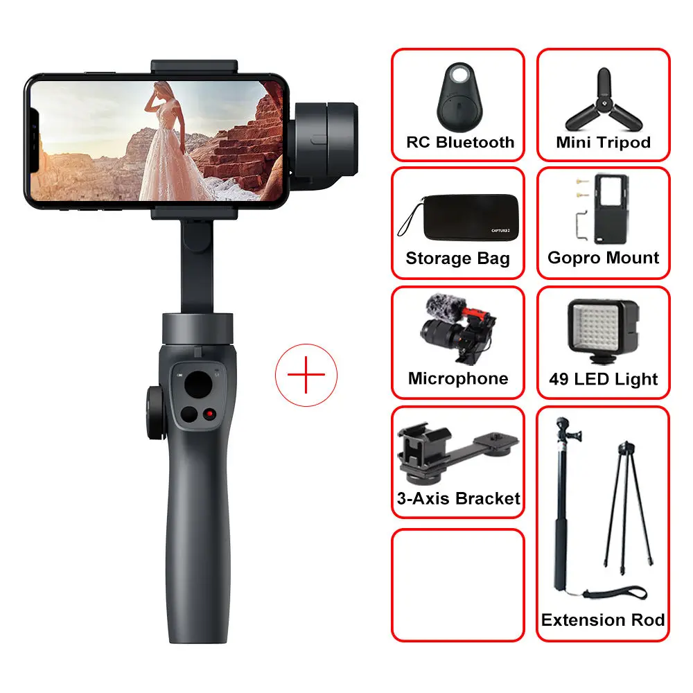 Funsnap Capture2 3 оси ручной карданный стабилизатор для смартфона samsung Iphone X XR 8 7 Gopro камера экшн eken 1 карданный комплект - Цвет: Option 6