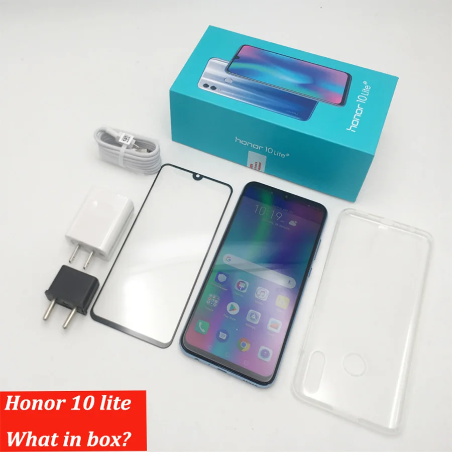 Honor 10 Lite 4G Android 9.0 6.21-дюймовый смартфон FHD 2340X1080 с двойной фронтальной и задней камерой на 24 МП, сканер отпечатков пальцев и восьмиядерный процессор.