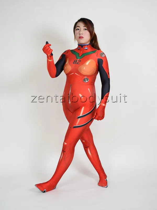 Костюм для Хэллоуина из красной лайкры с 3D-принтом Asuka Langley Soryu