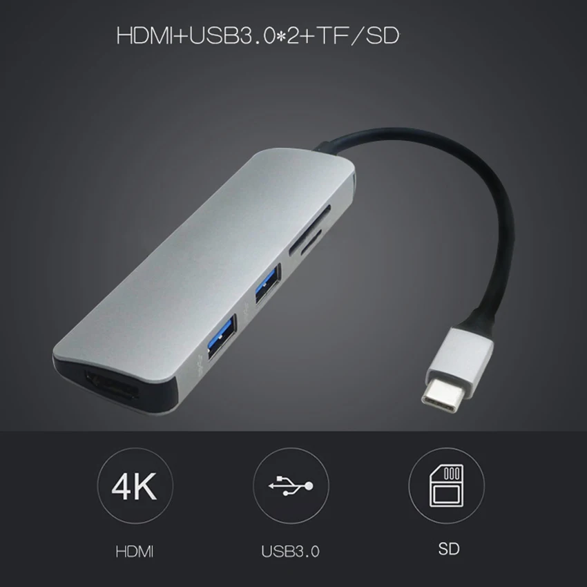 USB концентратор Type C 5 в 1 для 4K HDMI 3 0 SD TF карт адаптеров 2018 Macbook pro 2015 2016|USB-хабы| |