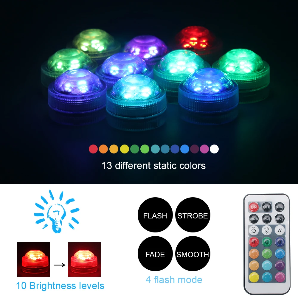 10 шт. RGB светодиодный подводный погружной светильник s пульт дистанционного управления Водонепроницаемый аквариумный светодиодный светильник ing светильник для аквариума Фонтан лампа для бассейна