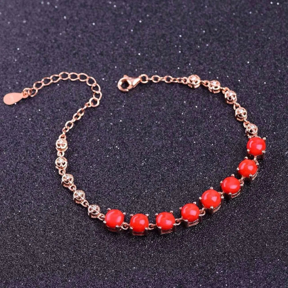 Женский браслет из серебра 925 пробы с натуральным красным кораллом|jewelry bracelet
