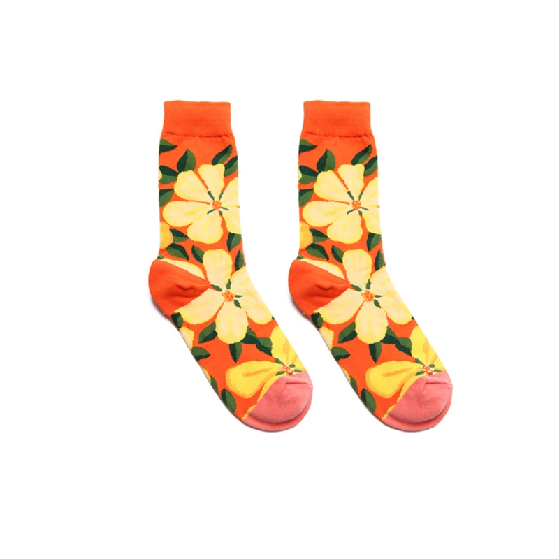 Orange19 PEONFLY/Женские Носки с рисунком собаки осьминога, цветов, растений, Kawaii, забавные повседневные женские хлопковые чулки, уличная одежда для катания на коньках, Harajuku - Цвет: Orange19
