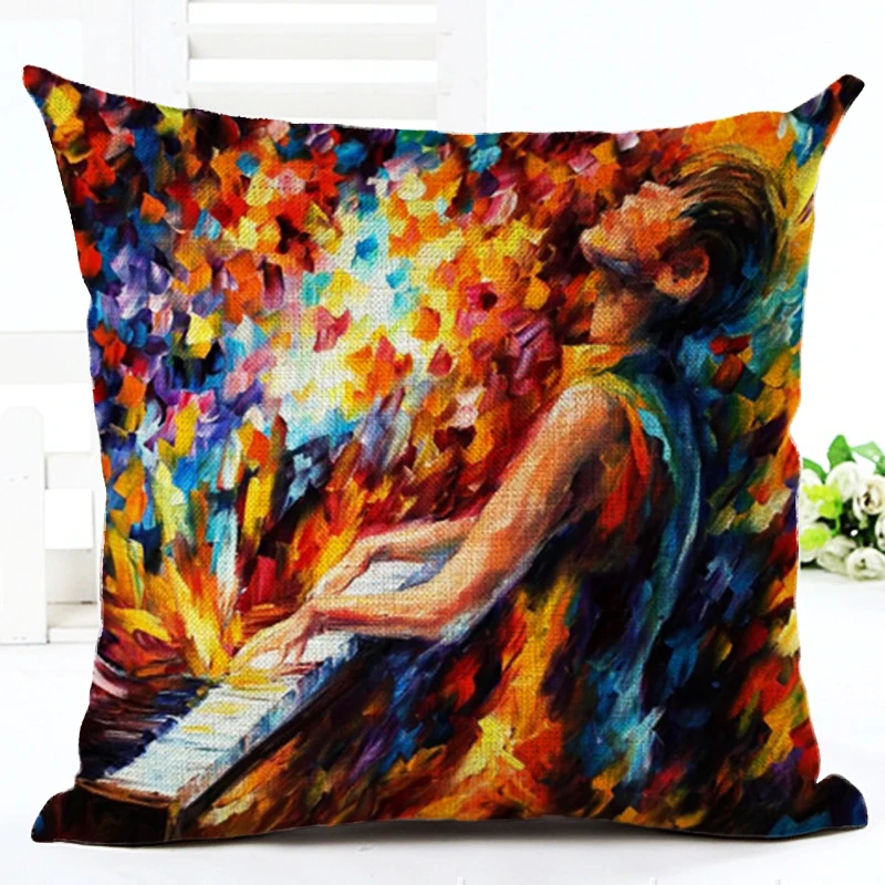 Fashion Oil Painting Style Cartoon Printed Cushion Linen Square Home Decor Seat Car Throw Pillow Almofadas Cojines |