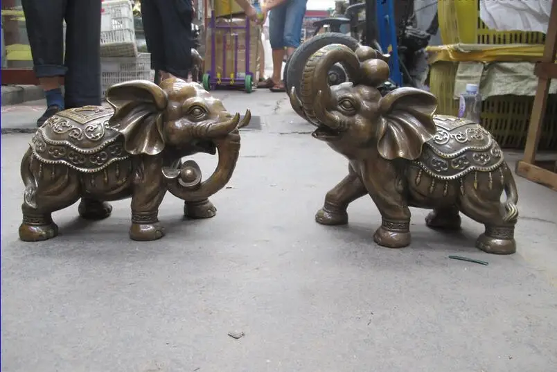 Китайская фольклорная статуя слона Fengshui счастливое благословение медный
