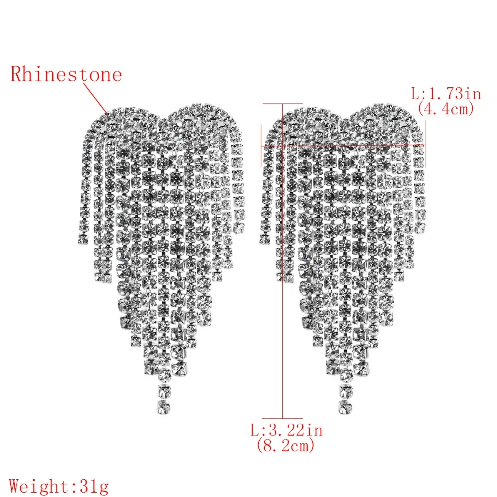 Роскошные серьги с кристаллами в форме сердца для женщин модные бахромой
