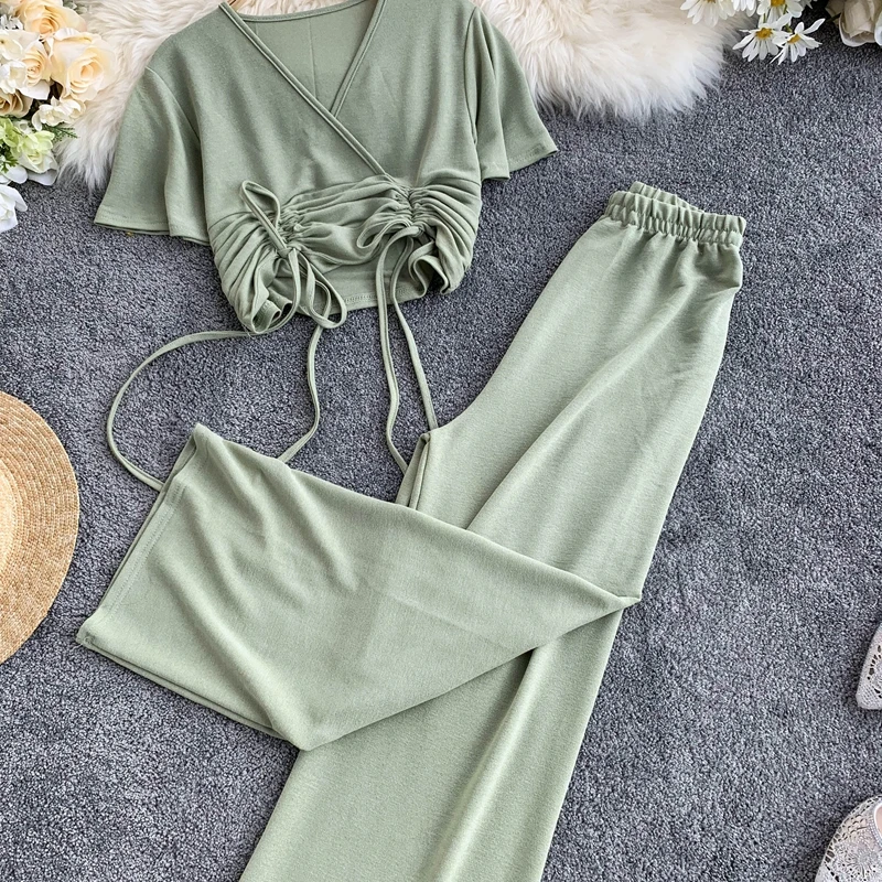 Young Gee 2019 комплекты из двух предметов бандажный Вязаный топ с v образным вырезом +