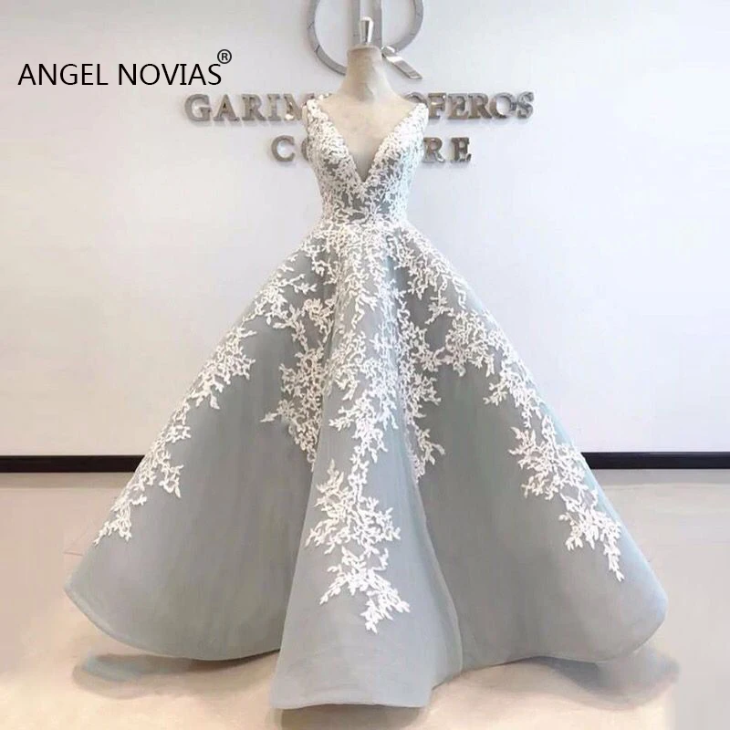 Женское бальное платье с открытой спиной серое Пышное Платье в арабском стиле