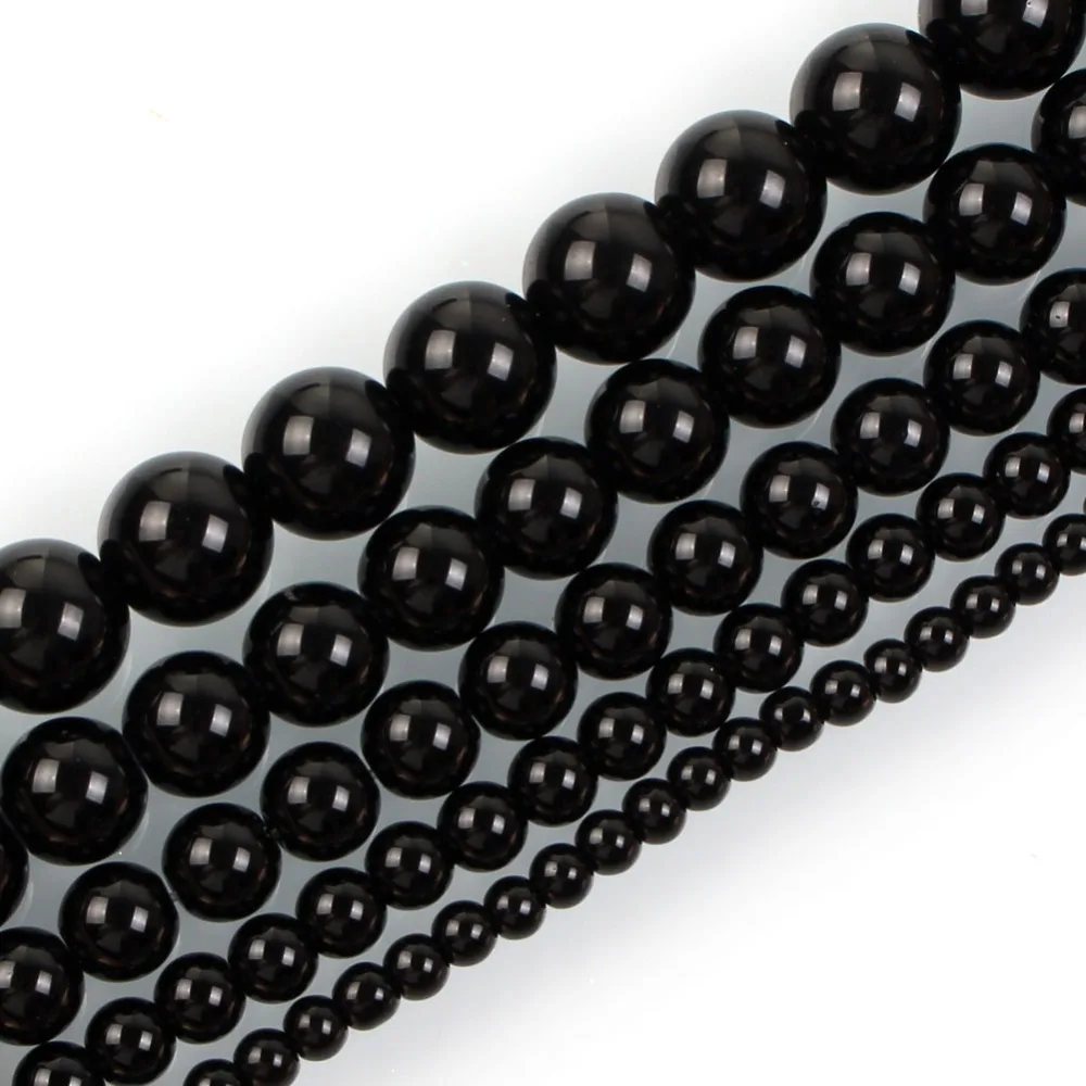 95 шт 4-12 мм Гладкий натуральный камень разбросанные бусины черный агат Свободные