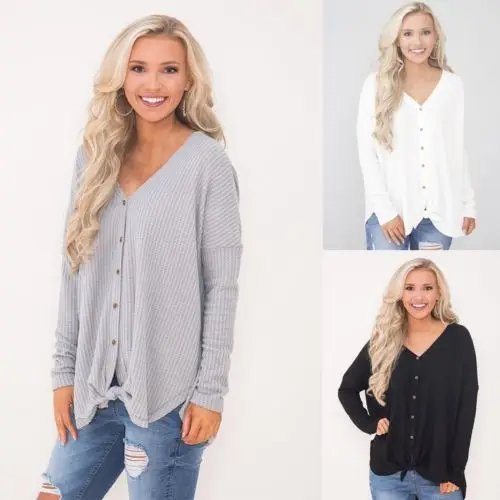 

2018 Autumn New Fashion Women Lady Knitted Long Sleeve Button Sweaters Casual Solid Clothes