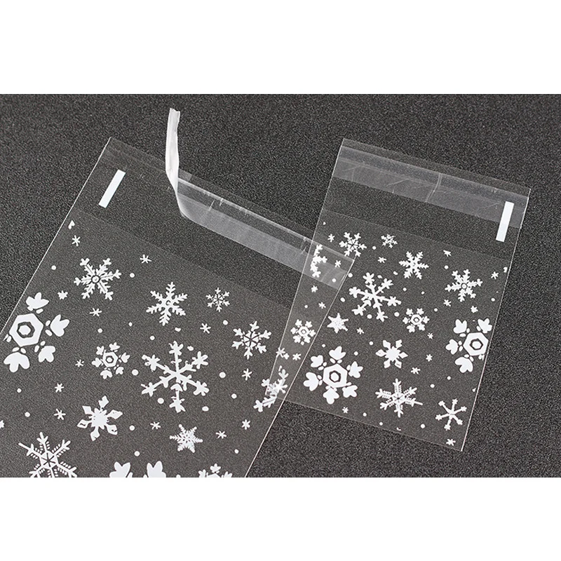 100 шт./компл. самоклеящаяся упаковочная сумка с рисунком снежинок Рождественская
