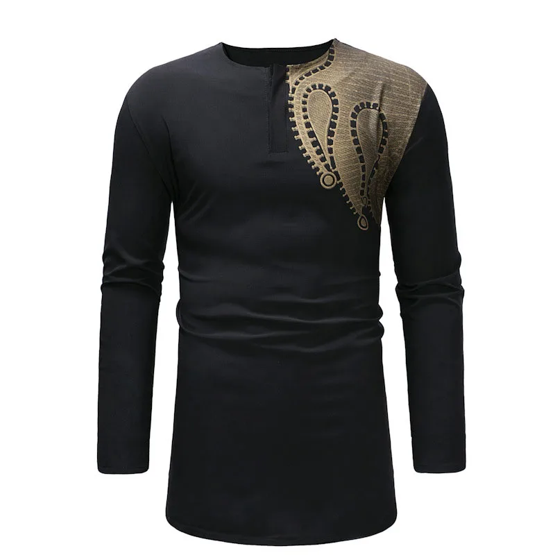 Длинная тонкая хлопковая рубашка с пуговицами Мужская цветная футболка принтом