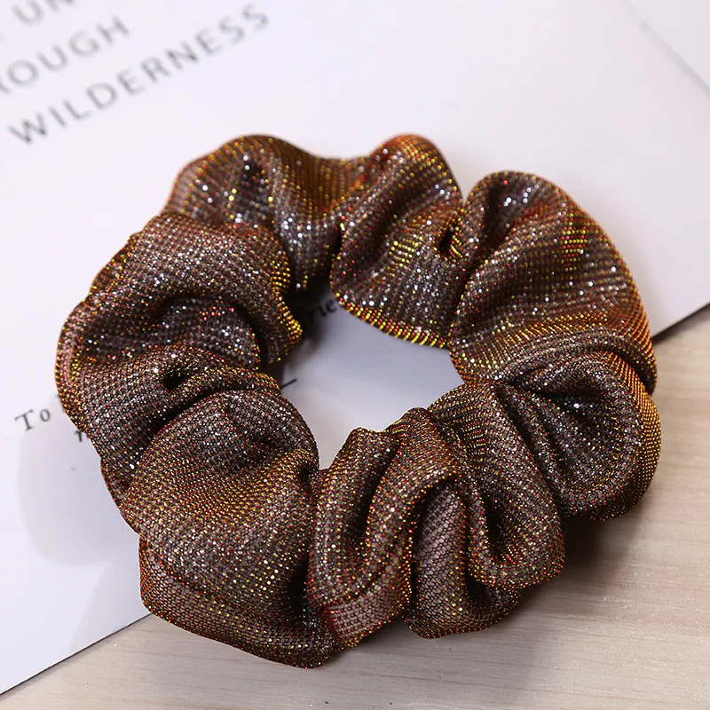 Shining Glitter Metalic Fabric Hair Scrunchies Women Accessories Tonytail Holder Elastic Ties |