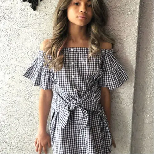 Летняя одежда для маленьких девочек праздвечерние чное платье клетчатый сарафан